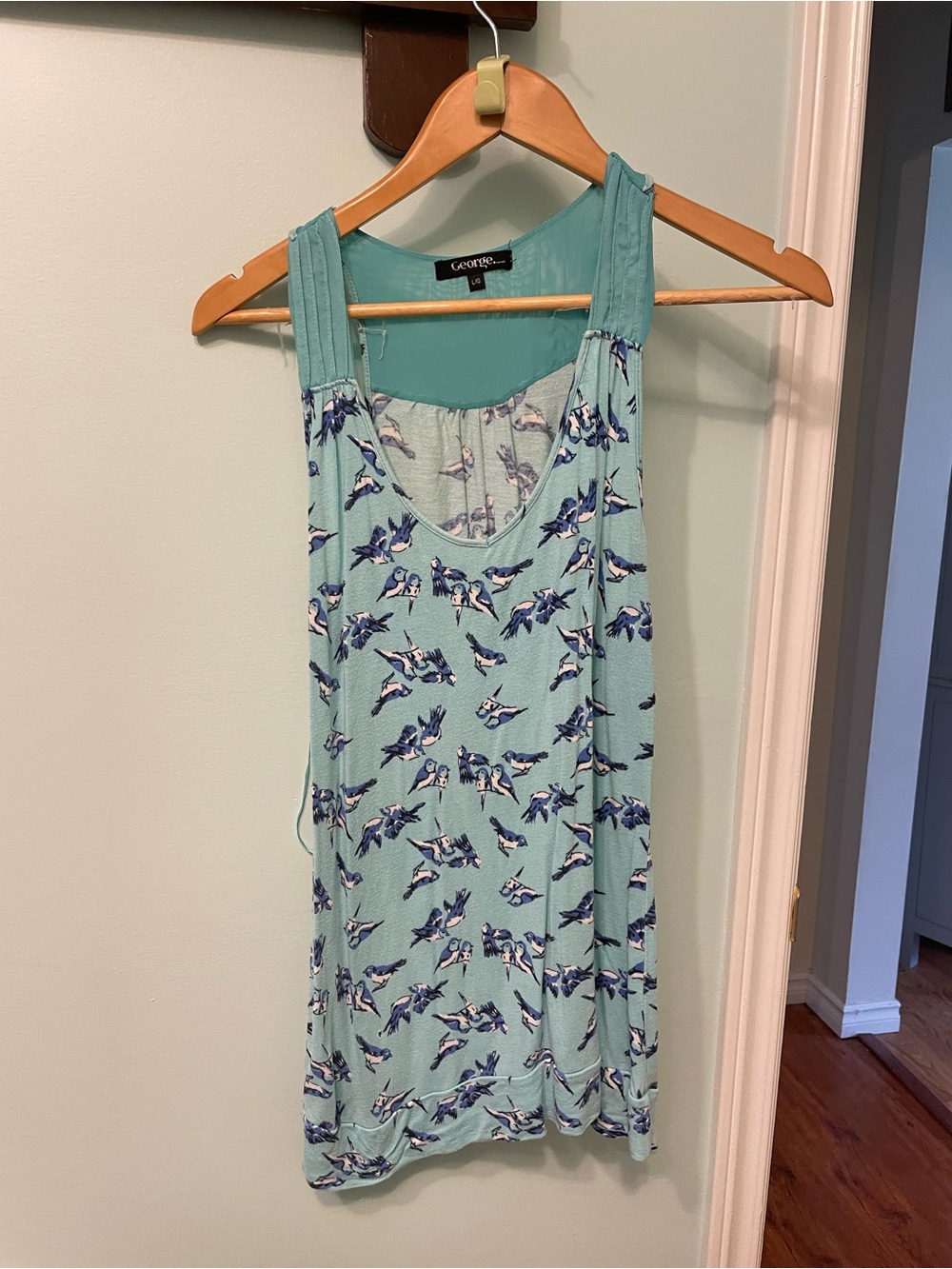 George Mint Green Tank with Navy and White Bird Print